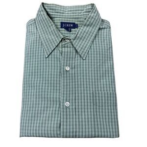 J. Crew Shirt Mens Green‎ White Large  L Plaid Cotton Long Sleeve Button Down